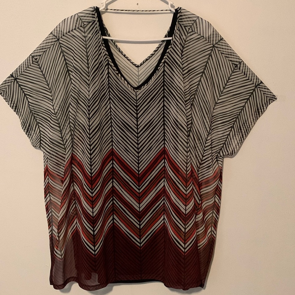 Lane Bryant Black Tee with Sheer Print Overlay 2 in 1 Blouse